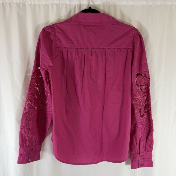 New Sundance Blouse Women's Small Pink Embroidered Lace Button Up Long Sleeve - Picture 10 of 13